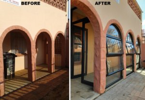 S F-3-x-Sidelight-Arch-Vents-Dbl-Hinge- -Toplight-Black